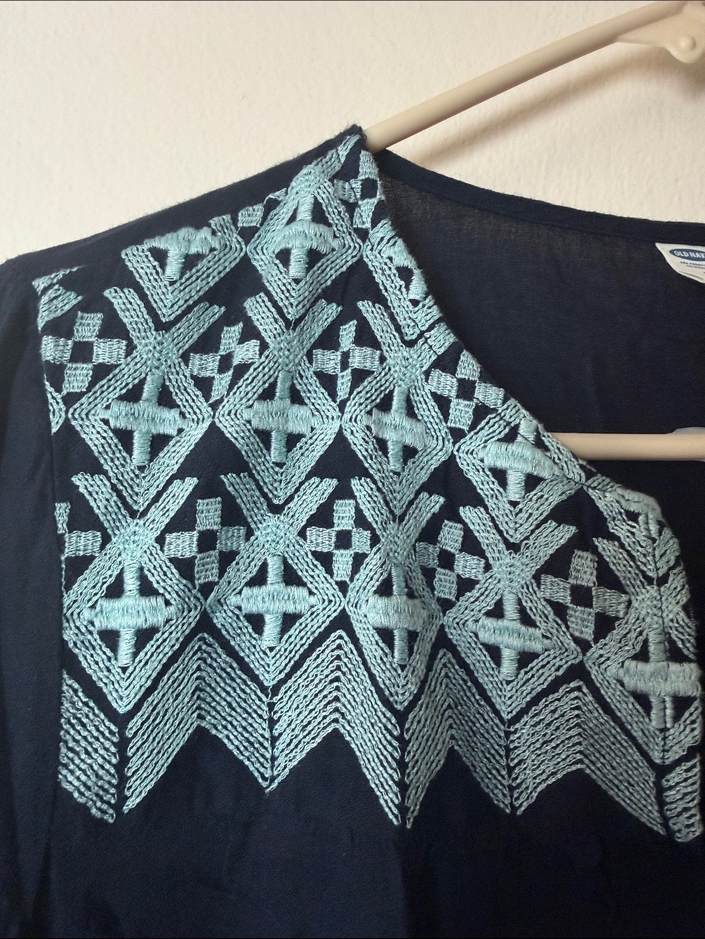 OLD NAVY, Navy Blue Tunic with Aqua Embroidered Yoke - Picture 2 of 6